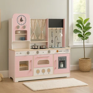 EDULAND Cocina De Juguete Wooden Toy Kitchen Big Kitchen Set Toy for Children Kids Play Kitchen Food Toys