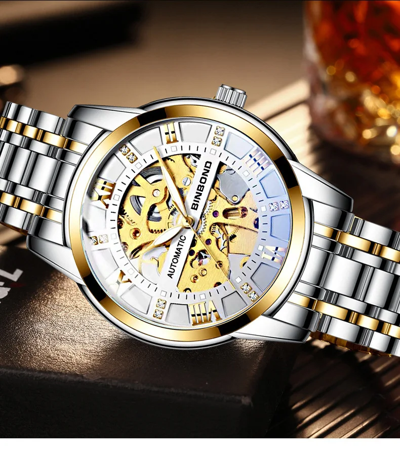 Binbond B6020 6020 Men's Automatic Watches Casual Fashion Original Chronograph Waterproof Stainless Steel Luminous Wristwatch