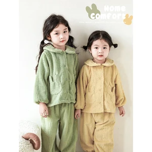2023 New Arrival Children Girls Long-Eared Rabbit Home Clothes Set Winter Children's Windproof Warm Pajamas Two-piece Set