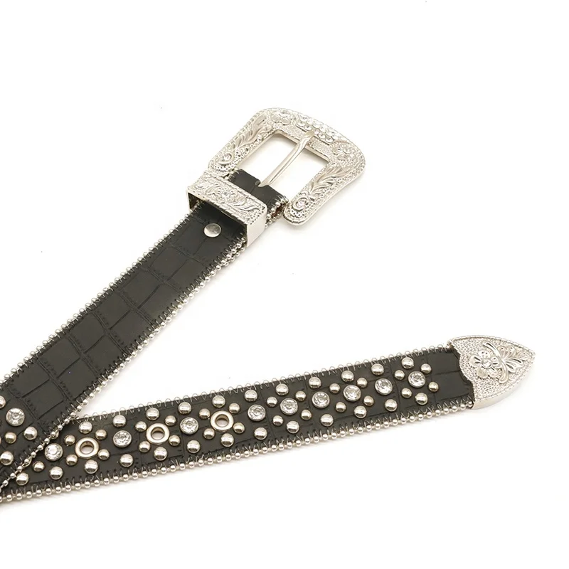 PU Belt Western Luxury Crystaldesigner Belt Men Inlaid with Full