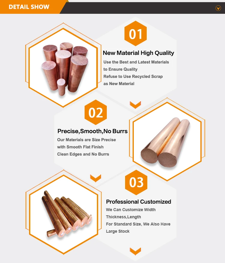 Standard Pure Red Copper Material Copper Round Bars Copper Rod 8mm 9mm