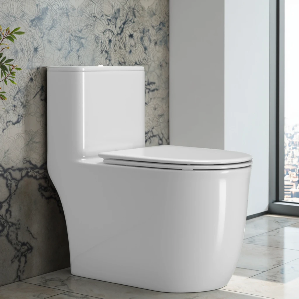 Samtidig sanitært utstyr, gulvmountet toalett, keramisk toalettskål, lett å rengjøre, rund éndelers toalett