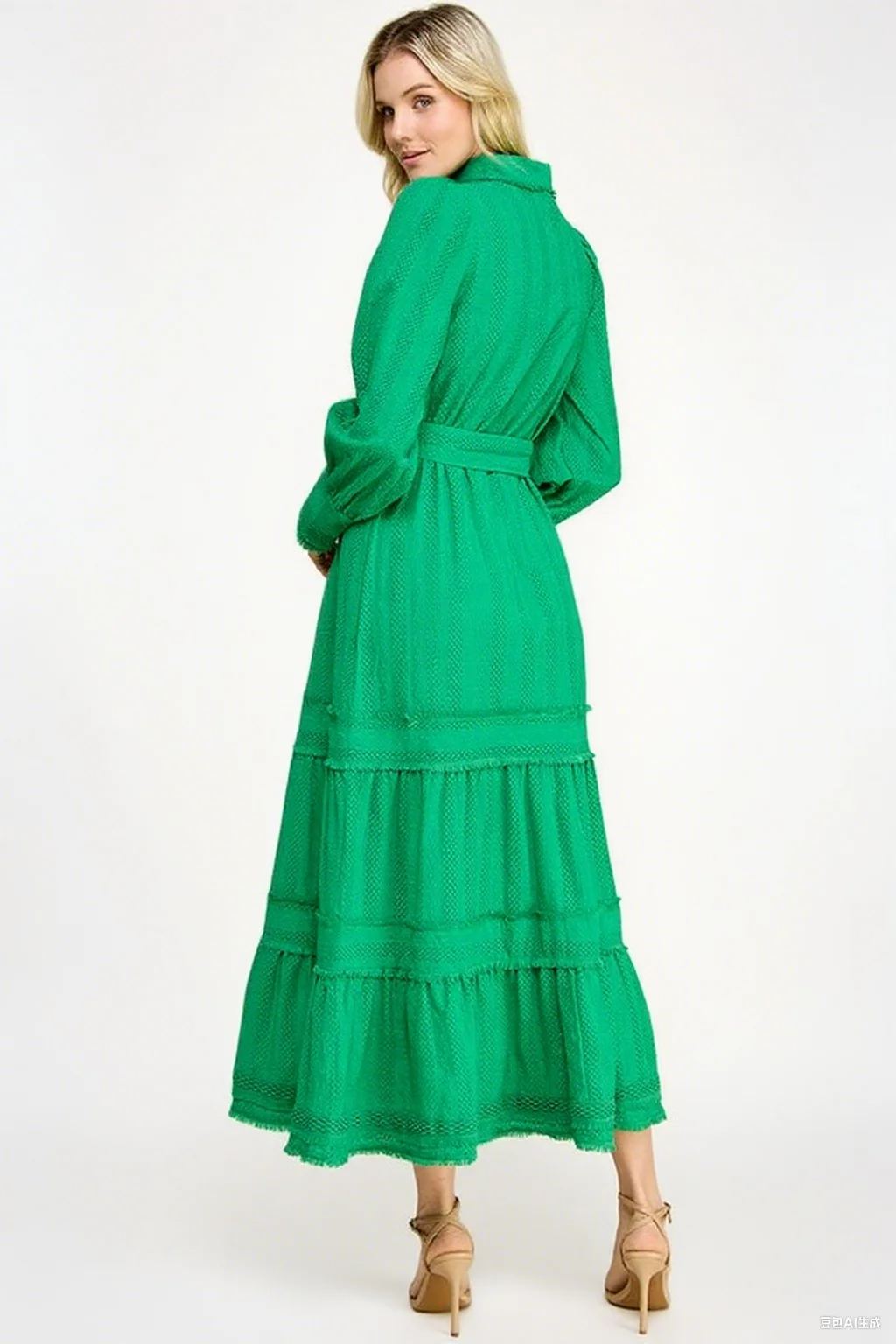 Chic Graceful Long Sleeve Maxi Dress For Women 100% Cotton Sustainable Elegant High Waist Lace & Button Design Modest Party - Image 4