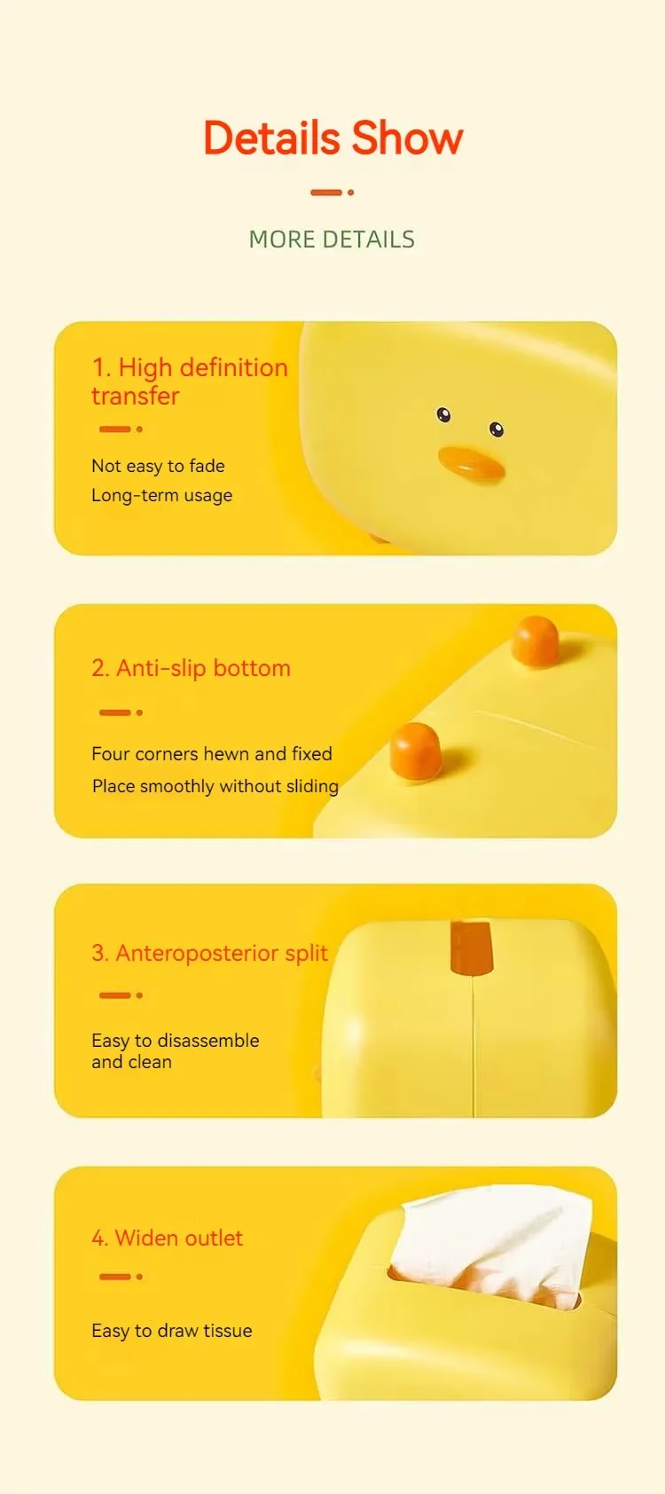 Yellow Duck Shape Desktop Dustproof Little Carton Holder Simple Household Plastic Tissue Box supplier