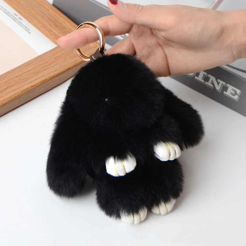 18cm Bunny Doll Keychain Soft Cute Faux Fur Pom Pom Fluffy Plush ...