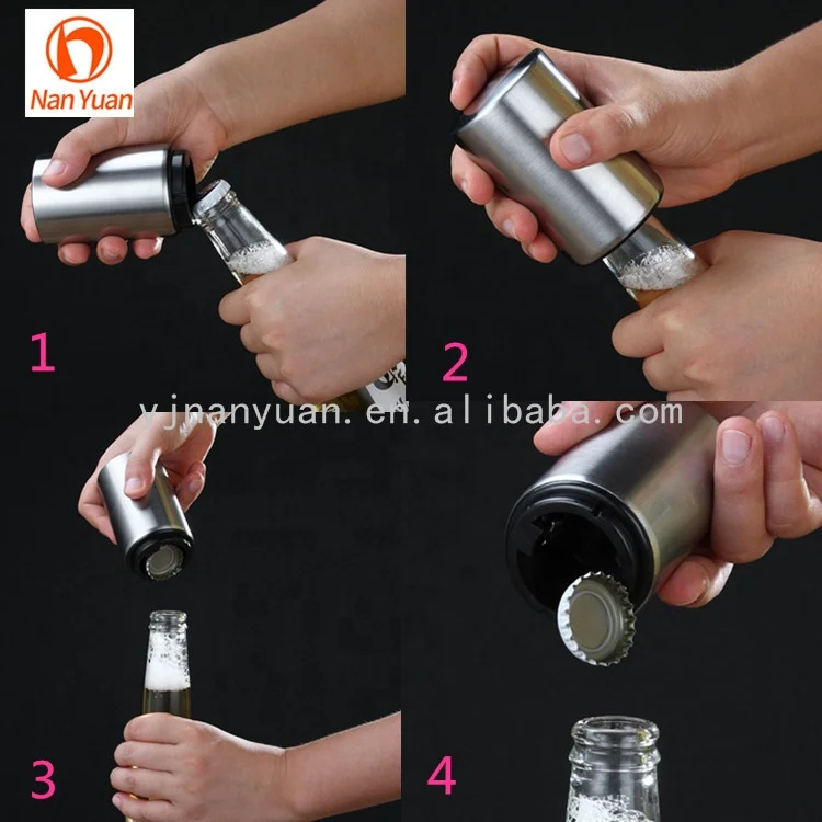 Amazon automatic stainless steel handle portable bar accessories push down beer bottle opener