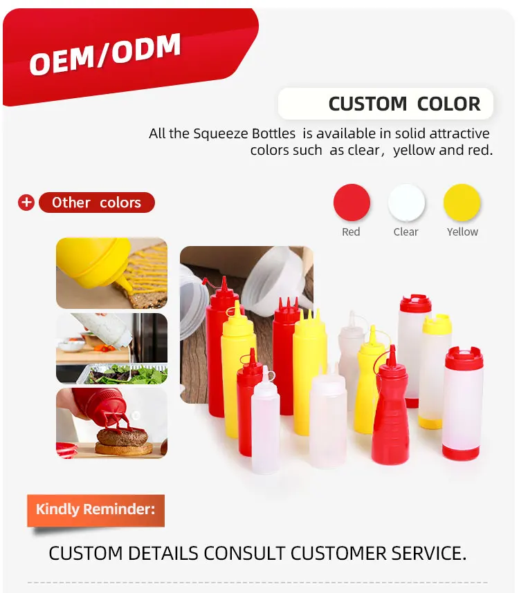 Food grade custom logo restaurant chilli ketchup dispenser bottles 16 oz FIFO plastic sauce condiment squeeze bottle details