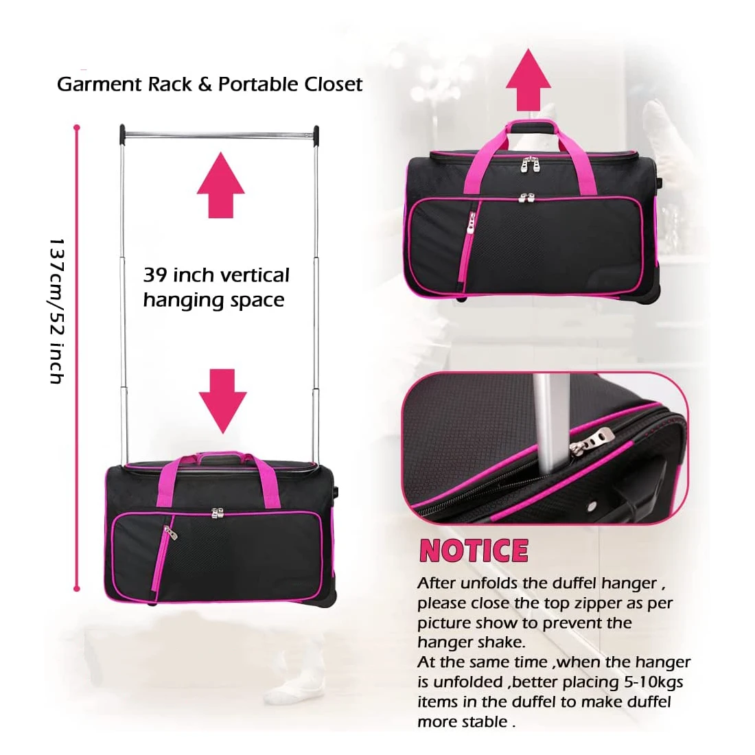 Rolling Dance Bags With Garment Rack Waterproof Luggage Trolley Roller