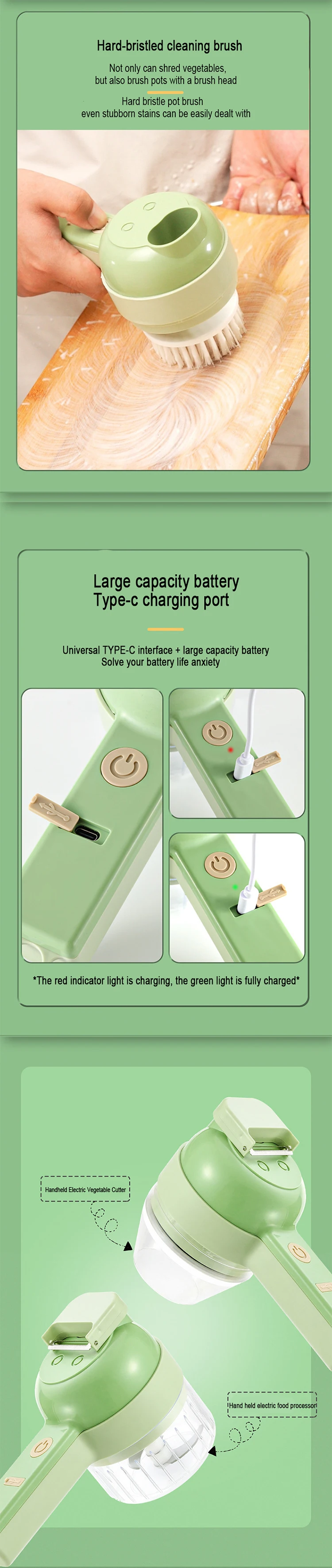 Kitchen Portable Electric Garlic Vegetable Chopper Handheld 4 In 1 Portable Electric Vegetable