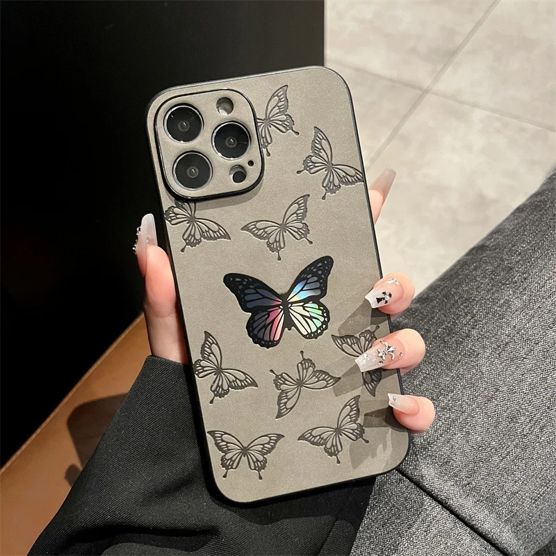 Butterfly Pattern PU Leather Phone case for iphone 11 12 13 14 15 16 17 Lens Protect Phone Cover for iphone 17 Pro Max
