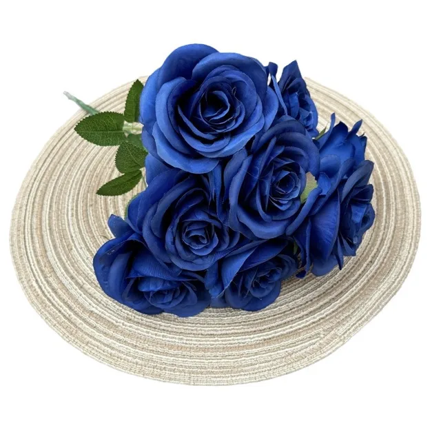 New 9-head round rose simulation flower for wedding decoration, foreign trade cross-border flower manufacturer wholesale