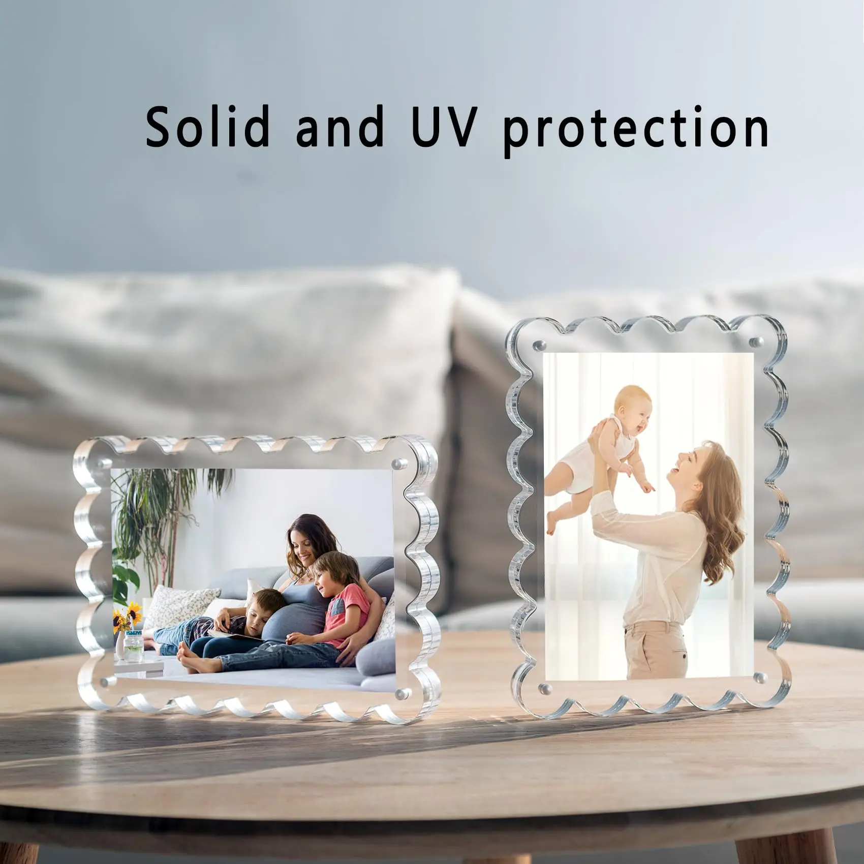 Double Sided Acrylic Scalloped Photo Frame Free Standing Desktop Display Acrylic Picture Frame, Clear Photo Scalloped Frames factory