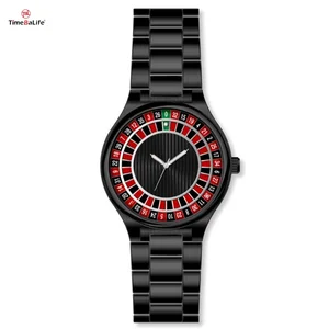 Custom OEM Hot Sale Luxury Japanese Movement Roulette Wheel Watch Black 316L Stainless Steel Case Men's Watch Quartz