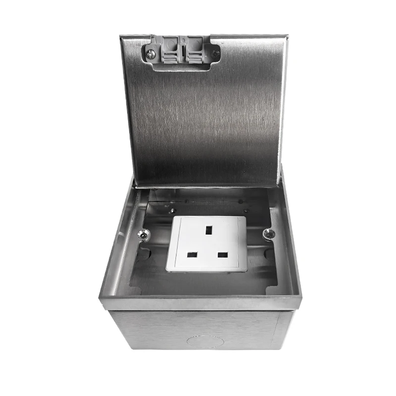 ZDR-110B Recessed Single UK British Floor Socket Stainless Steel Data Cat6 Junction Box Electrical Outlet Hidden Floor Box
