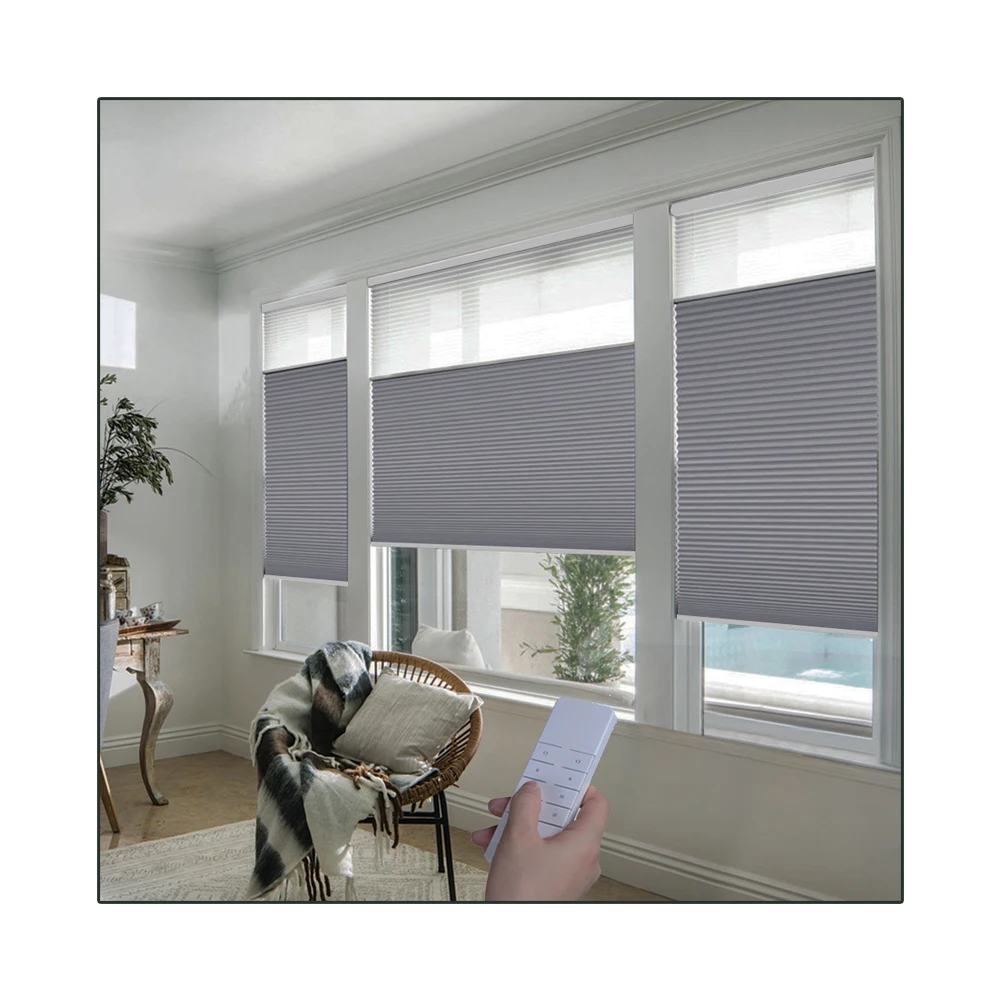 ZSHINE Day and Night Motorized Cellular Shades Remote Control Full Blackout Customized Size Window Honeycomb Blinds