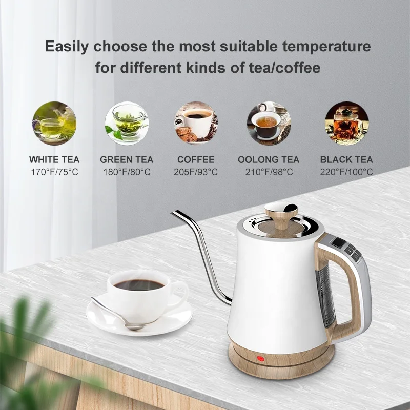 Offacy Electric Gooseneck Kettle 1L Pour Over Coffee and Tea 100% Stainless  Steel 1200W Quick Heating