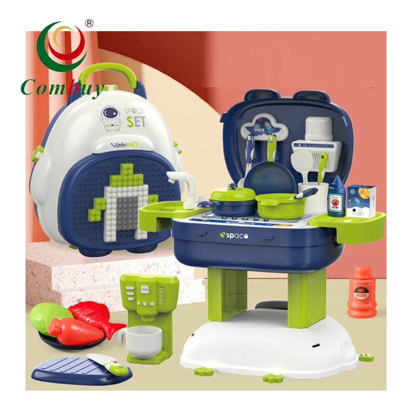 Building Block Backpack Pretend Play Kitchen Toy Set for Children