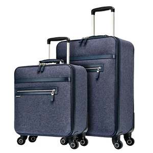 Softside Denim Fabric Zipper Travel Luggage Trolley Bags