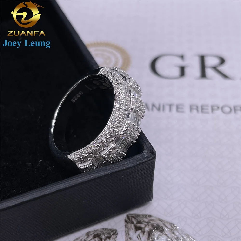 925 Sterling Silver Real Gold Plating VVS Mossanite Diamond Mens Lab  Diamond Moissanite Band Ring Hip Hop Ring