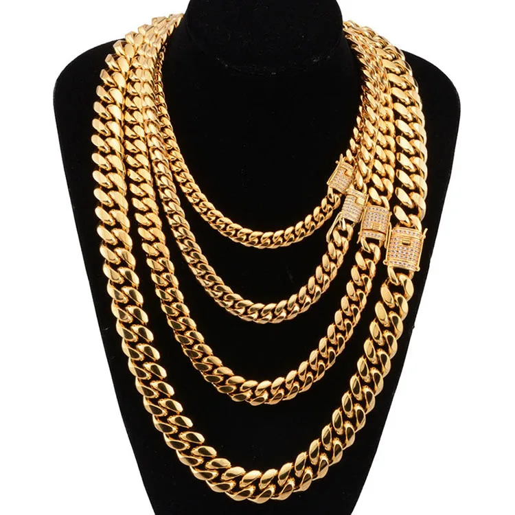 SKA Jewelry Wholesale Custom Hip Hop Cuban Curb Link Mens Miami Pure Gold  9K14k 18k Gold Chain Necklace Cuban Link Necklace