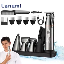 Lanumi LK-891 Professional Private Label Cordless Rechargeable Self Hair Clippers Machine Pro 5 in 1 USB LCD Screen English 10W