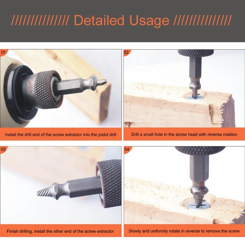 Phego Dañado Extractor De Tornillos, Tornillo Removedor Y Extractor Set - Conjunto De 4 Dañado Tornillo Removedor (4 Pcs