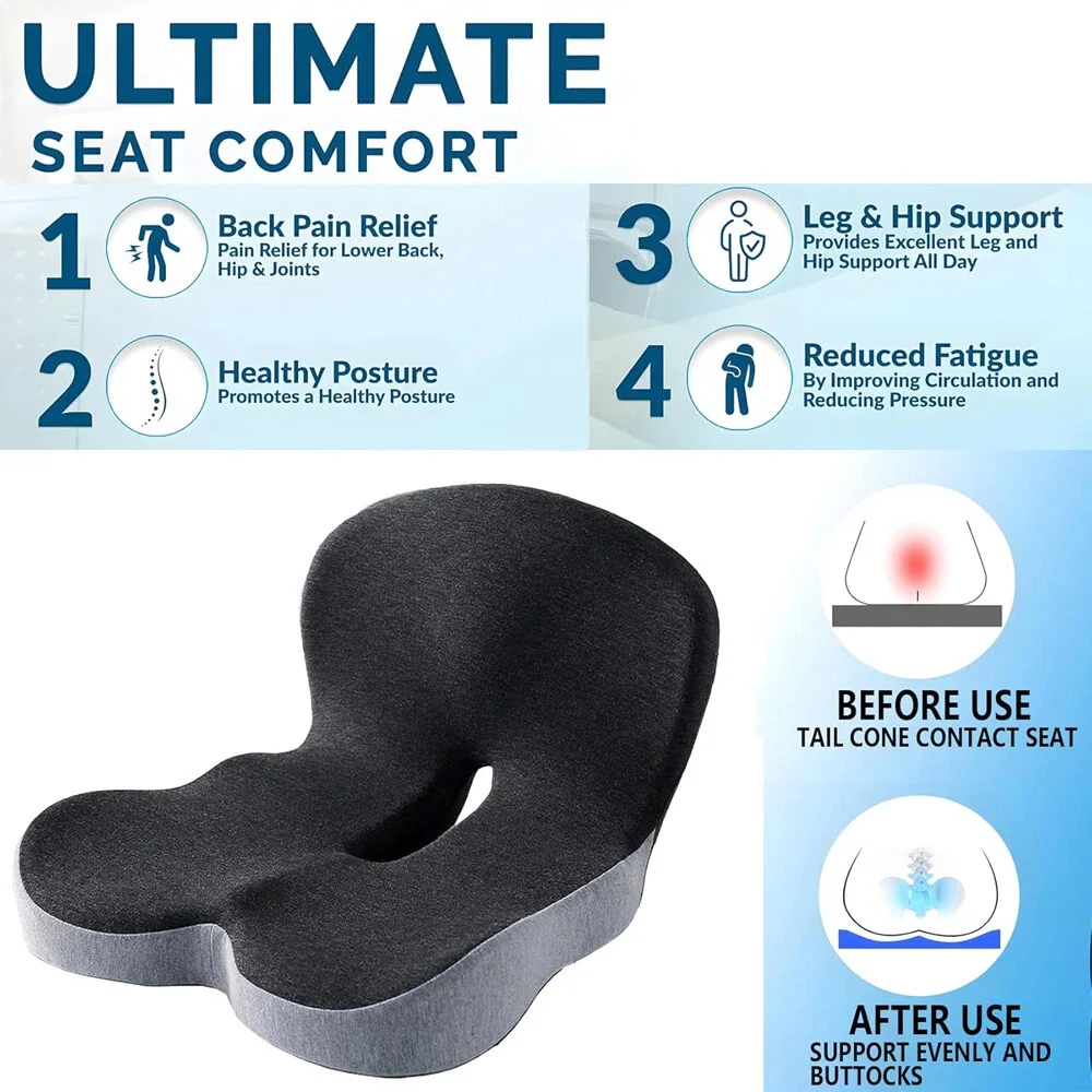 Memory Foam Seat Cushion Office Chair Cushion Sedentary Waist Protector with Posture Correcting Backrest for Children Adults
