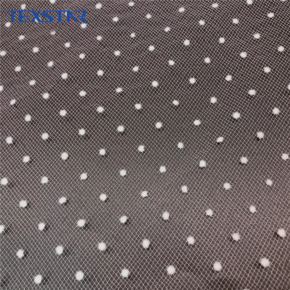 Высококачественная швейцарская сетчатая ткань для платья из 100% полиэстера в горошек с рисунком