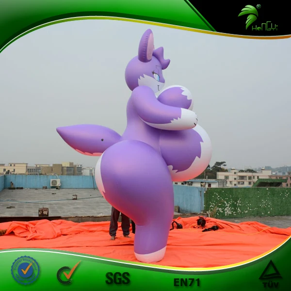 Colorful Design Inflatable Standing Big Boobs Fox Inflatable Hongyi Sex Animal Cartoon Toy with SPH