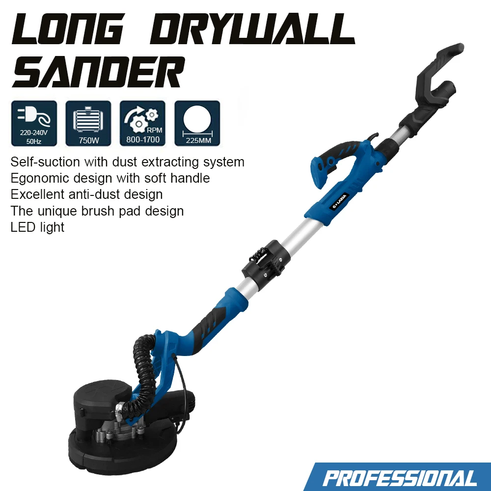 Galaxia New Arrival 750W Long Drywall Sander Machine with Vacuum 225mm Wall Grinding Machine