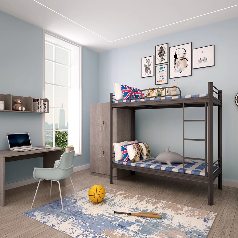 Short Delivery Time Executive School Double Students Bed Dormitory Iron Bunk Beds Kids With Stairs Trundle
