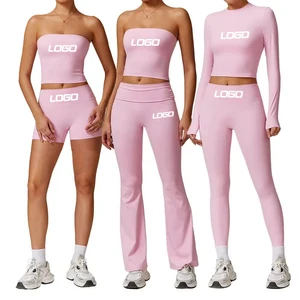 Wholesale Custom Premium Quality Long Sleeve 2 Piece Strapless Bra Yoga Set Plus Size Gym Legging Fitness Sets for Women