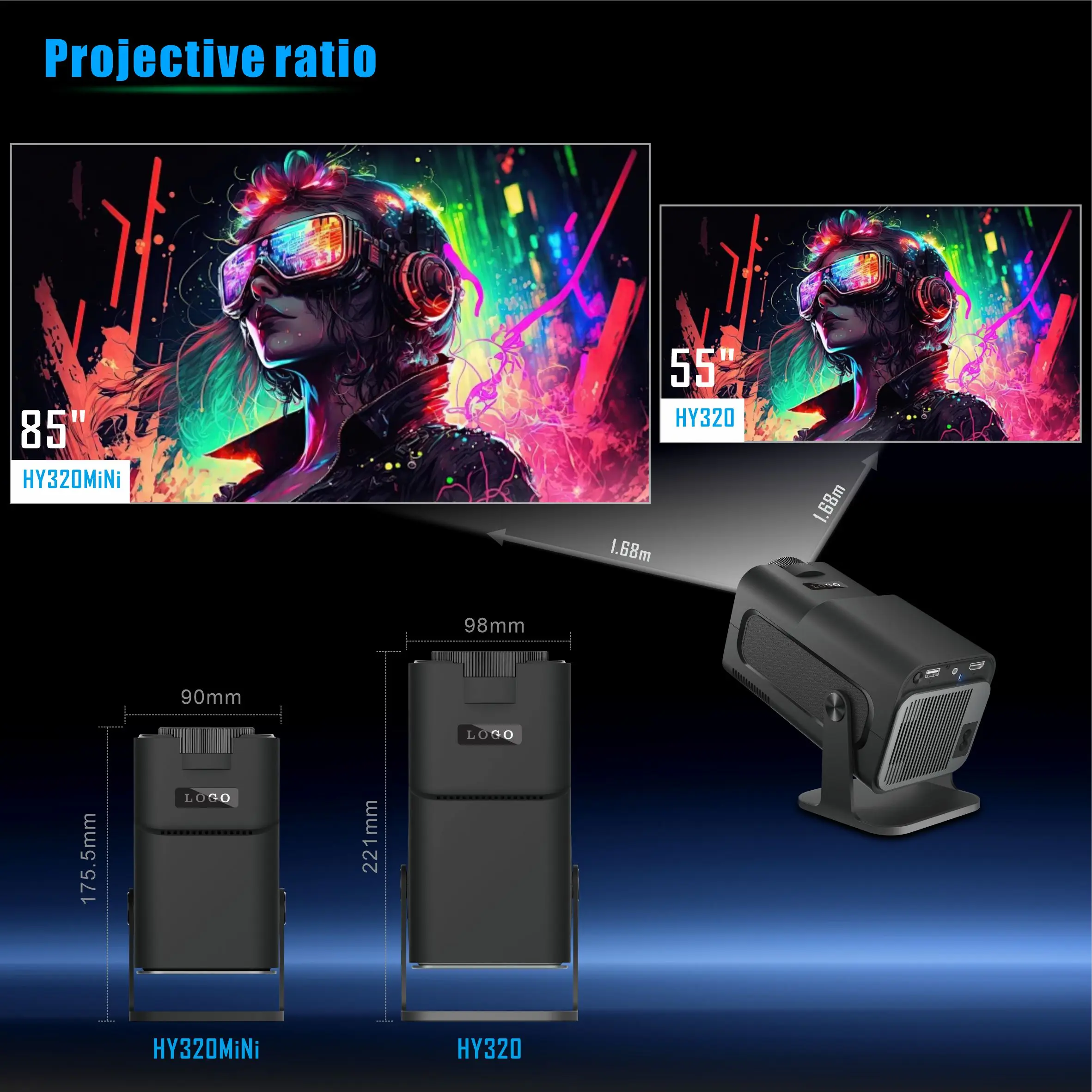 Hy320 MINI Projector - Portable Android 13 Smart Full HD