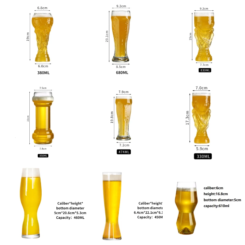 Wholesale Custom Logo Hand Blown Beer Mug World Football Wine Glass Cup