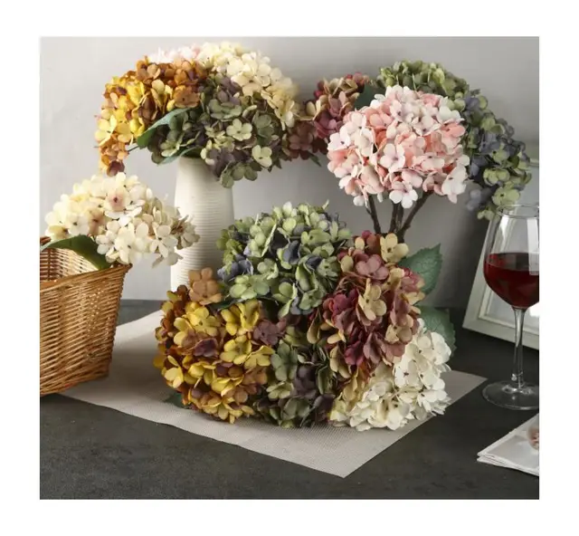 10pcs Blooming Artificial Flowers Bulk Silk Hydrangea Arrangements Wedding Bouquets Decorations Faux Flora Festival Bar DIY