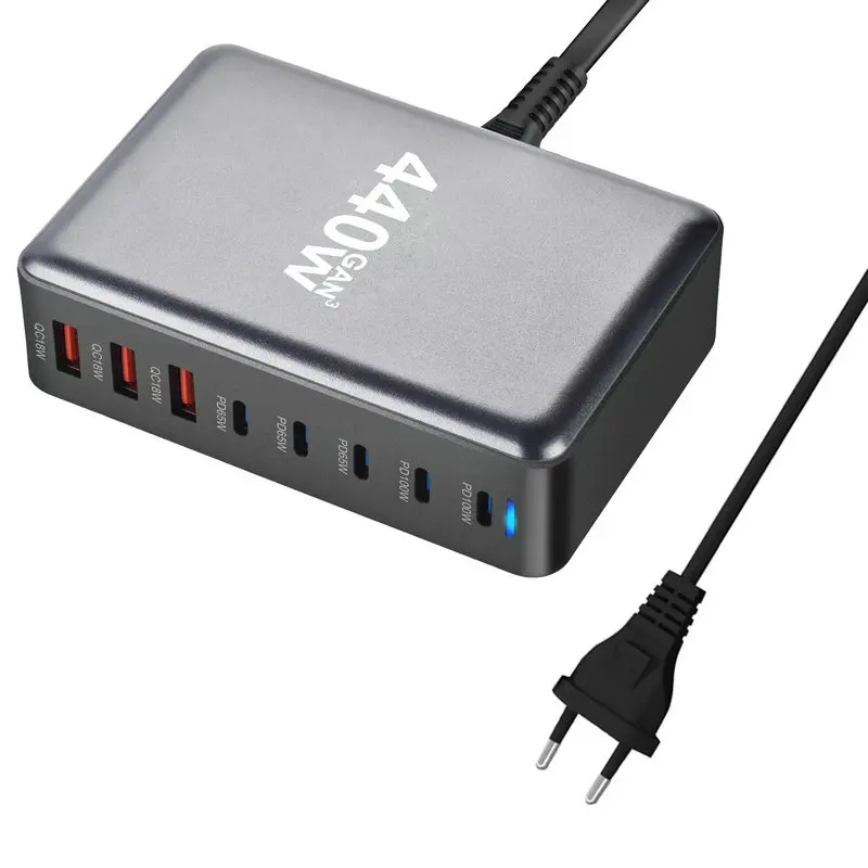 440W GaN台式充电器8端口USB C型PD 100W快速集线器充电器3.0 USB C型手机440W USB电源充电器站