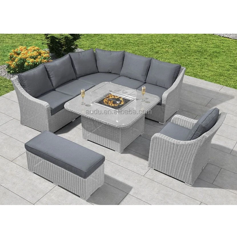 AUDU Outdoor Round Corner Sofa Set Modern Rattan Furniture
