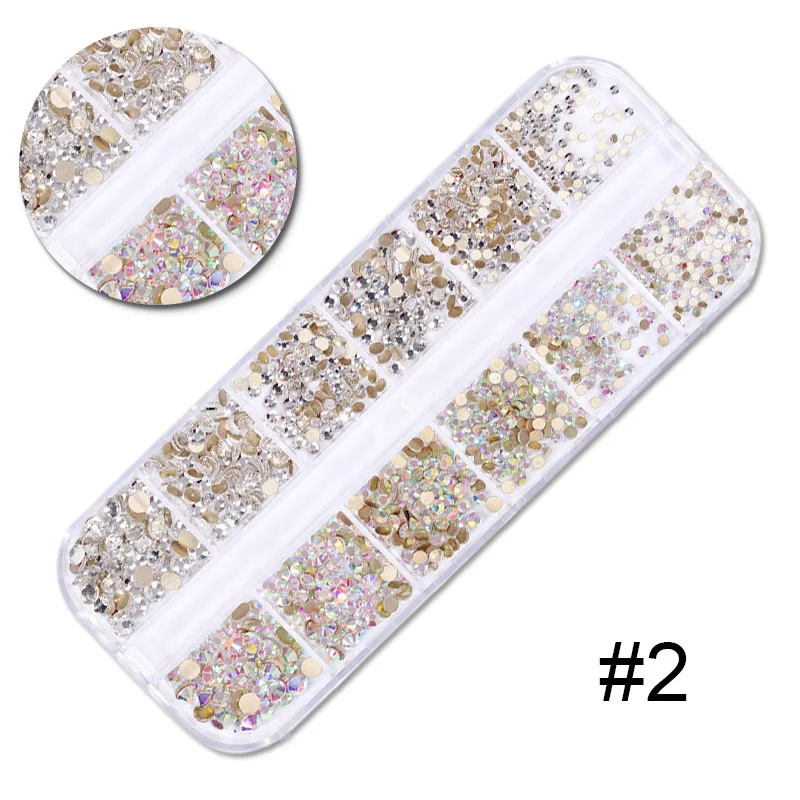 12 коробок/набор усеяны искусственными драгоценными камнями; Со стразами; С камнями и 3d Блеск для ногтей