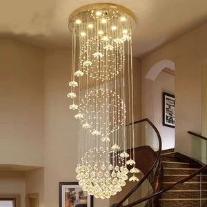 Custom Manufacture Hotel Large Gold Long Ceiling Luxury Hanging Pendant Lights Lighting Led Staircase Modern Crystal Chandelier