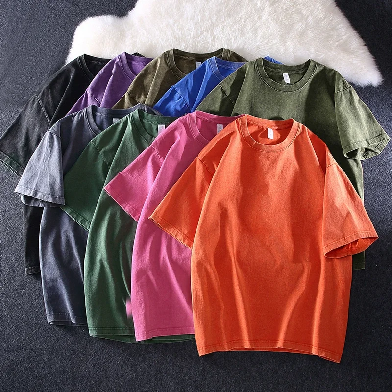 Custom DTG Printing Embroidery 260grams 100%Cotton Blank Vintage Washed Oversized T Shirts Streetwea