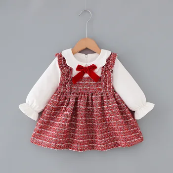 94054 New Red Kids Girls Winter Casual Dresses Boutique Clothes Cute Tutu Velvet Cotton Linen Girl Birthday Party Dress