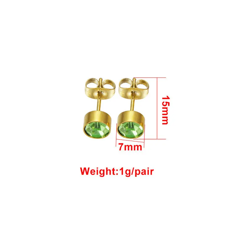Wholesale Simple Design Minimalism Gold Plated Stainless Steel 12 Month Birthstone Stud Earring for Girl Friend