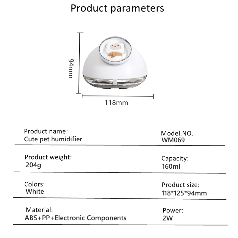 160ml UFO Bear Color-Changing LED Smart Ultrasonic Cute Humidifier USB for Children & Kids Hotel & Car Use