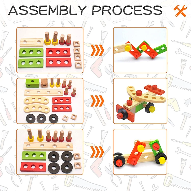 Joydom Wooden Tool Set for Kids, Wooden Tool Box with Colorful Tools, Creative DIY Wooden Toys Educational Construction for Todd
