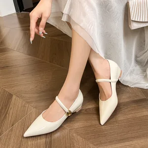 OEM/ODM Temperament Summer Women's Wedge Heel Pointed Toe Height-increasing Buckle Strap Patent Leather Shoes Simple Casual