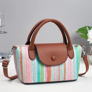 High-End Textured Color-Blocking Stripe Handbag for Women 2026 New Popular Fashionable Versatile Crossbody Bag