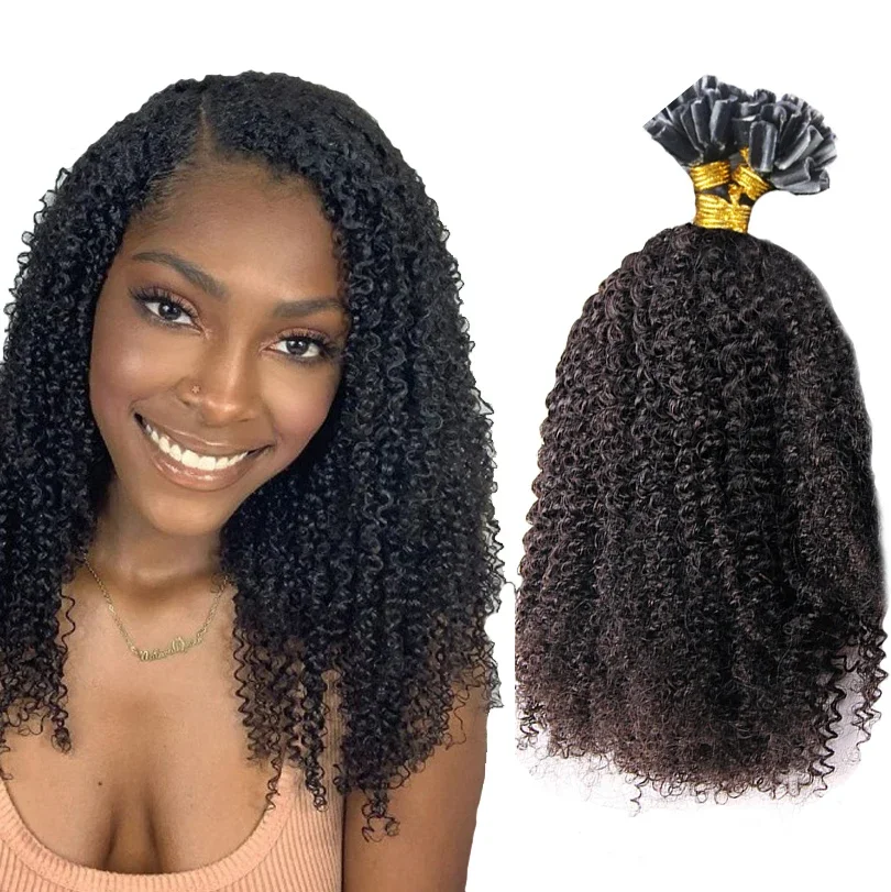 Afro Kinky Curly U Nail Tip Hair Extensions 100 Strands Per Pack Brazilian Remy Human Hair Extension 8inch-30inch_voghion.com