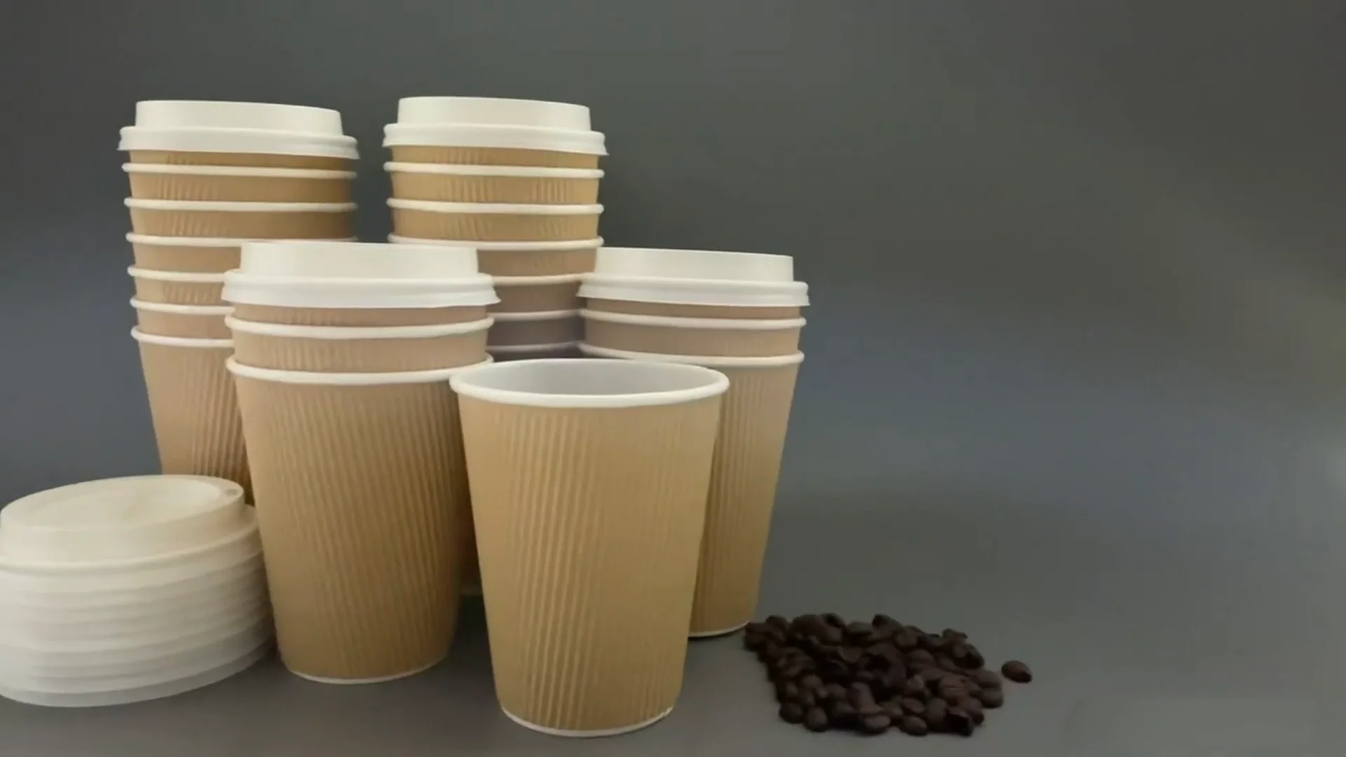 Logo Design 6oz 12oz Ripple Wall Recyclable Paper Cups With Lids