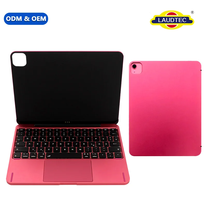 Venta al por mayor de funda con teclado magnético de aleación de aluminio completa para iPad A16 y iPad 10.ª generación, con trackpad multitáctil y conexión mediante pines Pogo