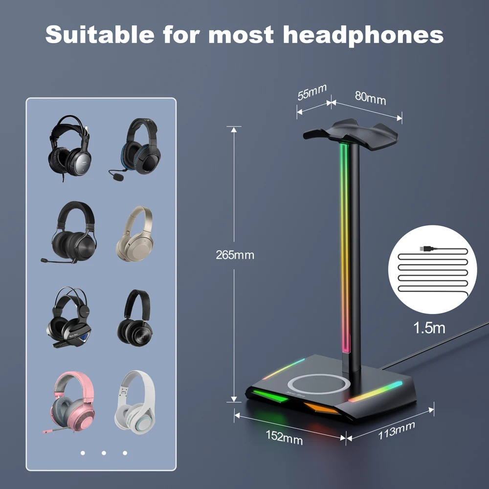 Hot Selling Gaming Accessories Black RGB Gaming Headphone Stand with  Wireless Charger Headset Display Stand for Gamer